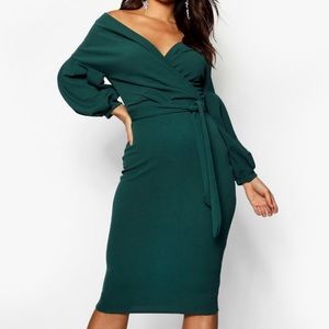 Off the Shoulder Wrap Midi Dress